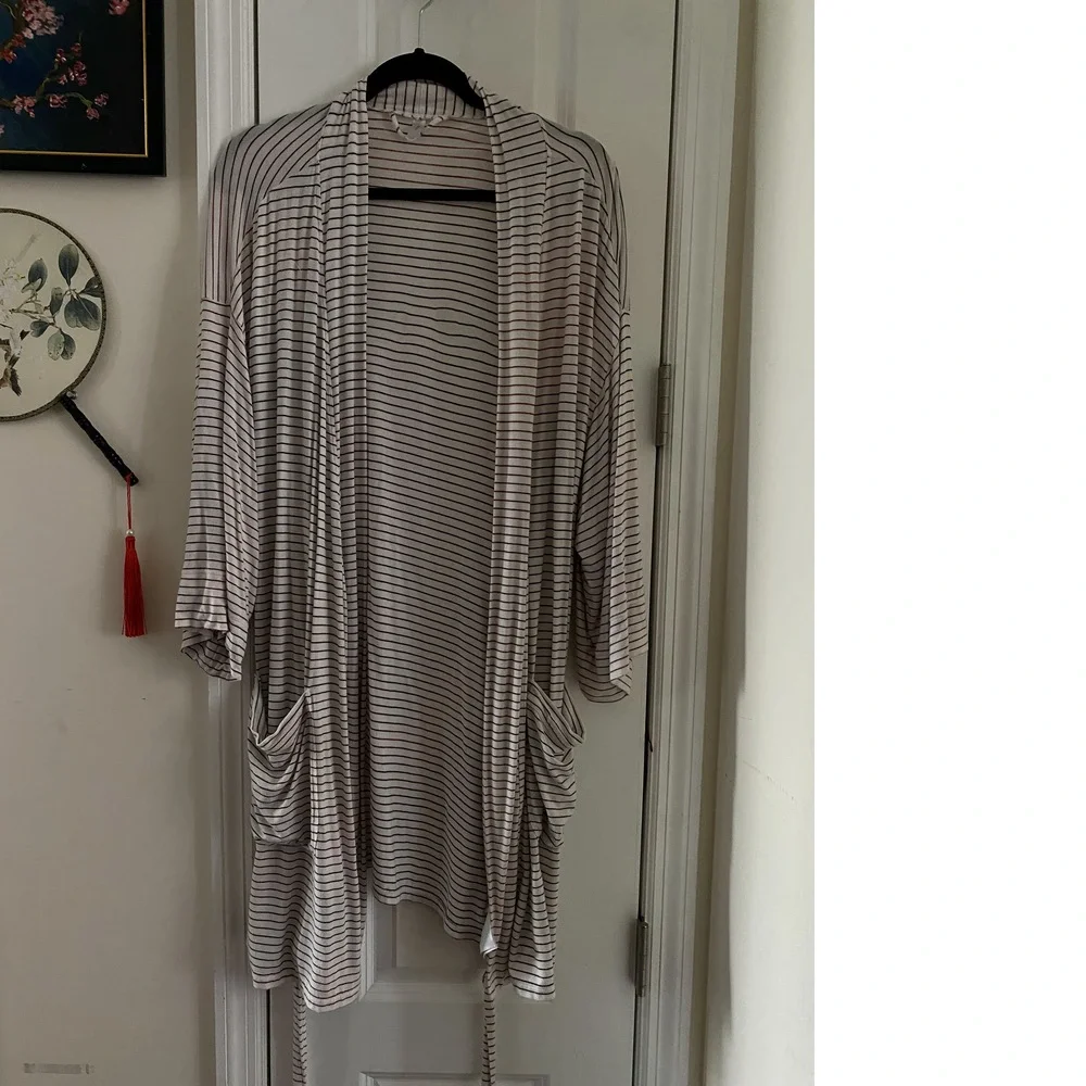 GAP BODY Black and White Striped Modal Robe (M/L) - Picture 2 of 9